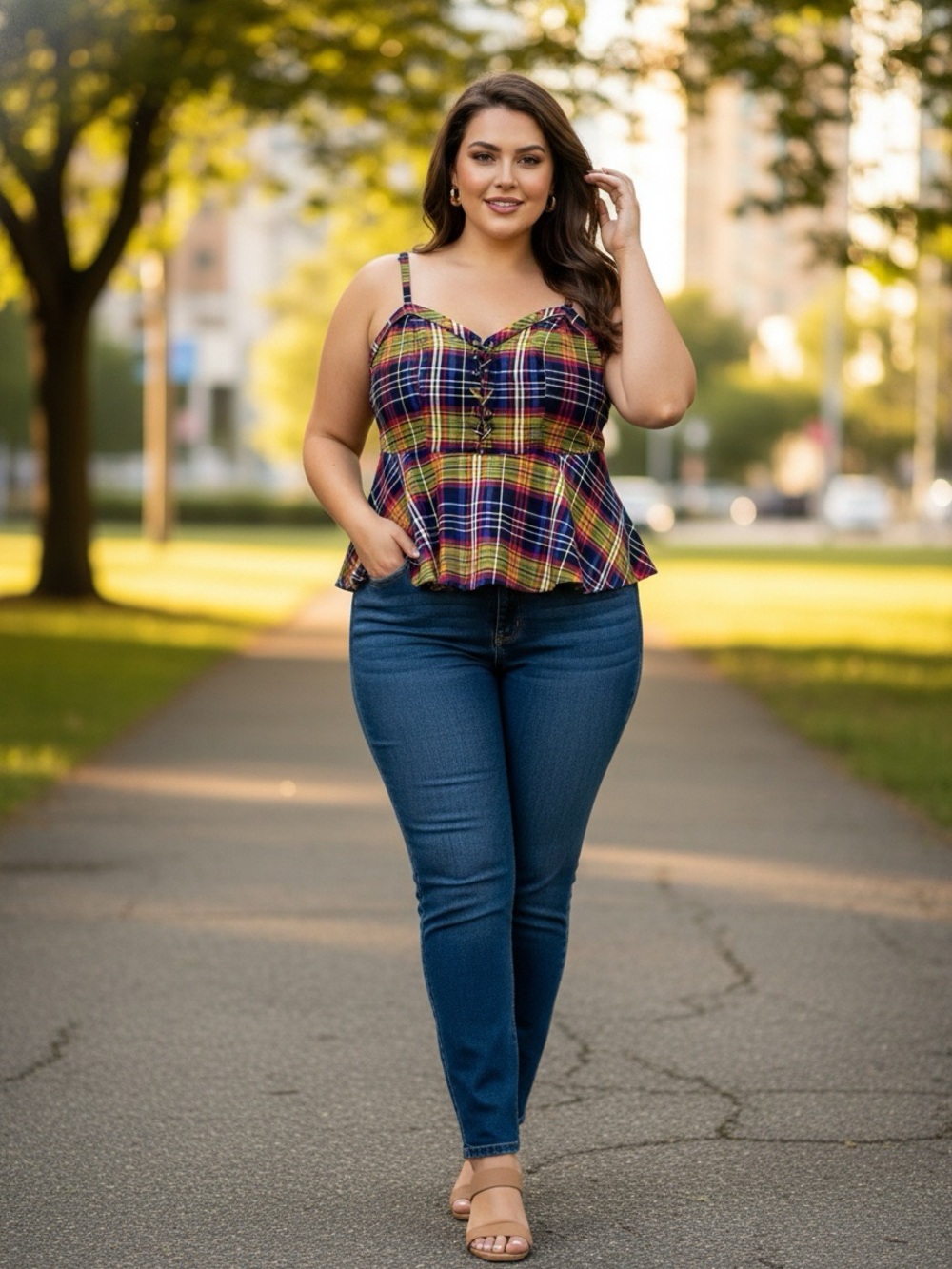 Torrid baby doll, Plaid vibrant Multicolor Women's Top with shoelace detail 3X